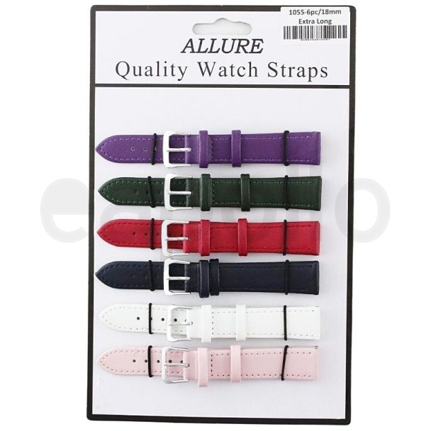 Wholesale Allure Extra Long Plain Leather Watch Straps - Asst. Colours - 18mm