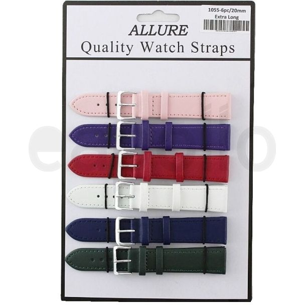 Wholesale Allure Extra Long Plain Leather Watch Straps - Asst. Colours - 20mm