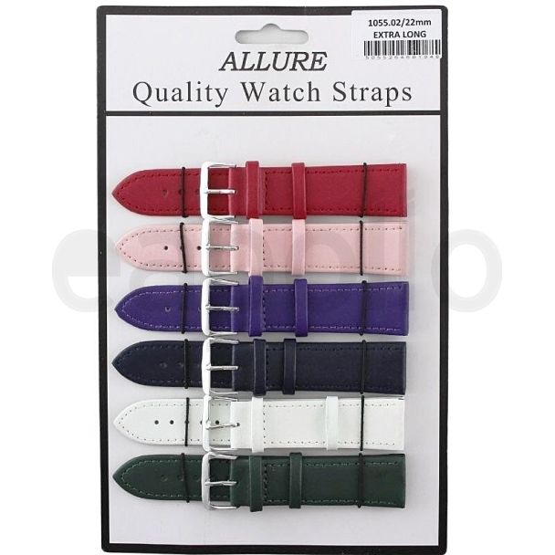 Wholesale Allure Extra Long Plain Leather Watch Straps - Asst. Colours - 22mm