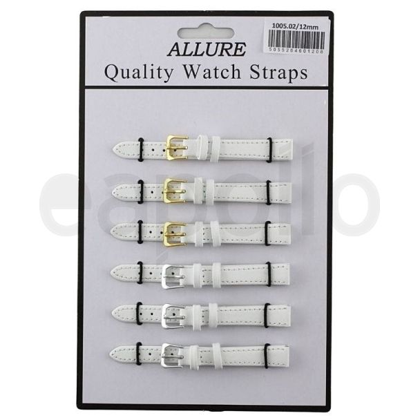 Wholesale Allure Plain Leather Watch Straps - White - 12mm