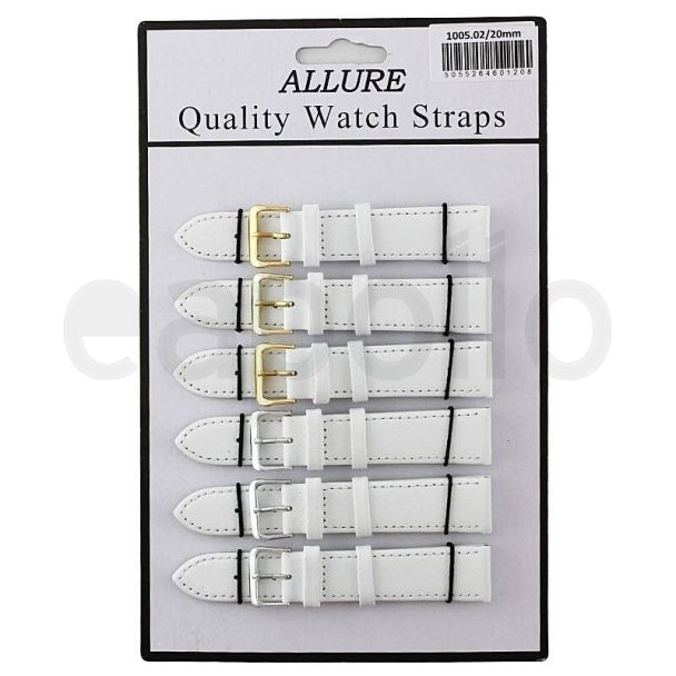Wholesale Allure Plain Leather Watch Straps - White - 20mm Wholesale