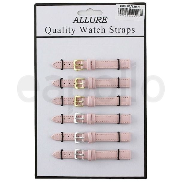 Wholesale Allure Plain Leather Watch Straps - Pink - 12mm Wholesale