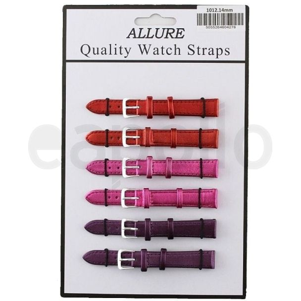 Wholesale  Allure Leather Metallic Watch Straps - Assorted Colours - 14mm