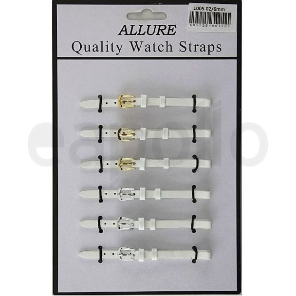 Wholesale Allure Plain Leather Watch Straps - White - 6mm Wholesale