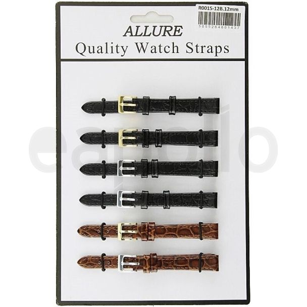 Wholesale 'Allure' Black and Brown Croco Grain Quality Leather Watch Straps - 12mm
