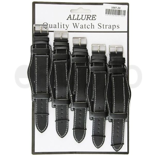 Wholesale Allure Plain Leather Watch Straps With Pad - Black - 20mm