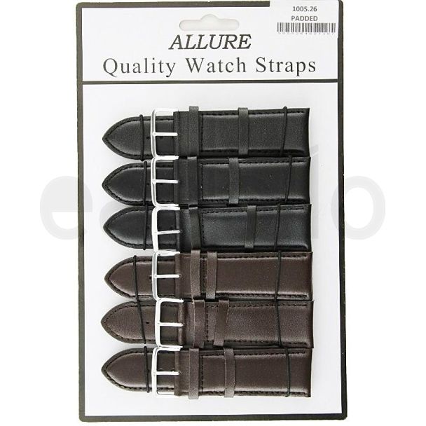 Allure Basic Padded Leather Watch Straps - Asst. Colours - 26mm