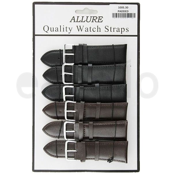 Allure Basic Padded Leather Watch Straps - Asst. Colours - 30mm