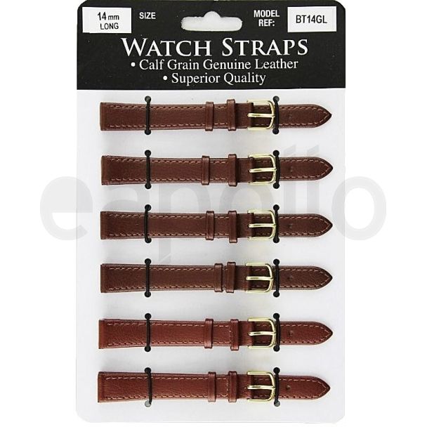 Calf Grain Brown Long Watch Straps - Asst. Buckles - 14mm