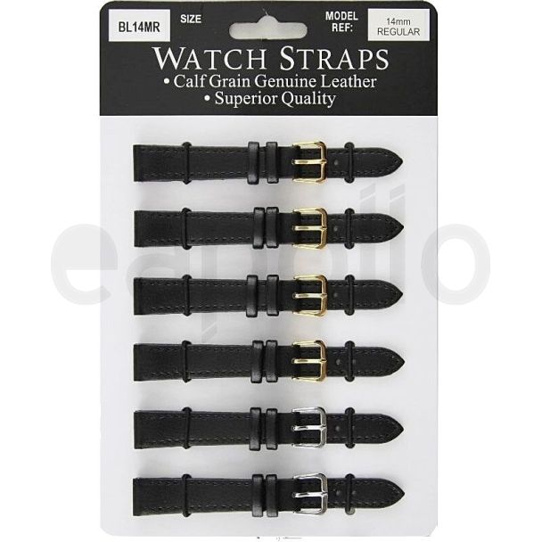 Calf Grain Leather Black Regular Watch Straps Ass Buckles - 14mm BL14MR