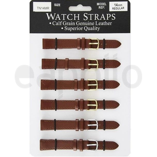 Calf Grain Brown Leather Regular Watch Straps - Asst. Buckles - 14mm