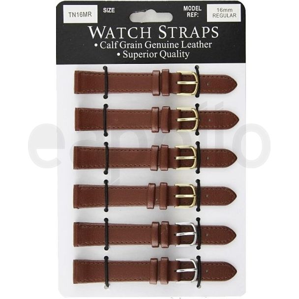 Calf Grain Brown Leather Regular Watch Straps - Asst. Buckles - 16mm