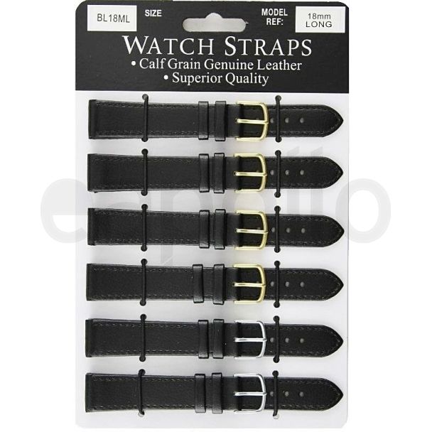Calf Grain Black Long Watch Straps - Asst. Buckles - 18mm