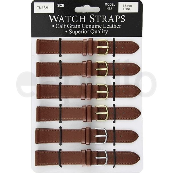 Calf Grain Brown Long Watch Straps - Assorted Buckles -18mm
