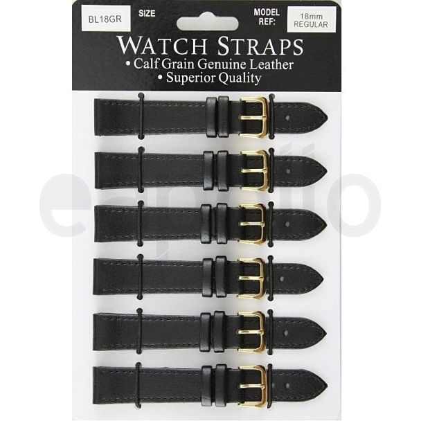 Calf Grain Leather Regular Black Watch Straps - 18mmBL18GR