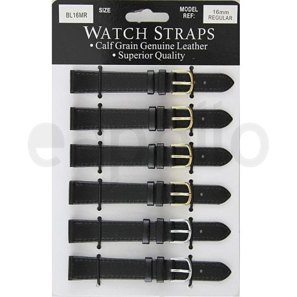 Calf Grain Straps-Black Mixed Buckles-16mm