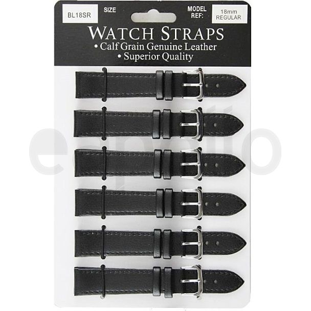 Calf Grain Leather Regular Black Watch Straps-18mm