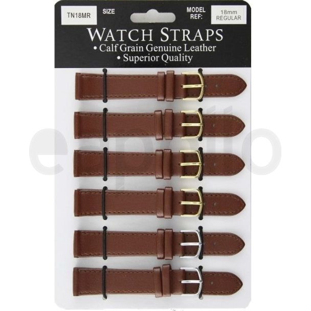 Calf Grain Brown Leather Regular Watch Straps - Asst. Buckles - 18mm