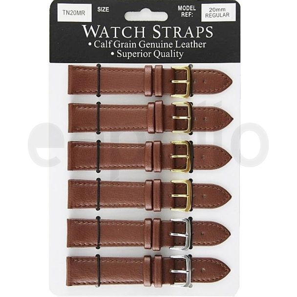 Calf Grain Brown Leather Regular Watch Straps - Asst. Buckles - 20mm