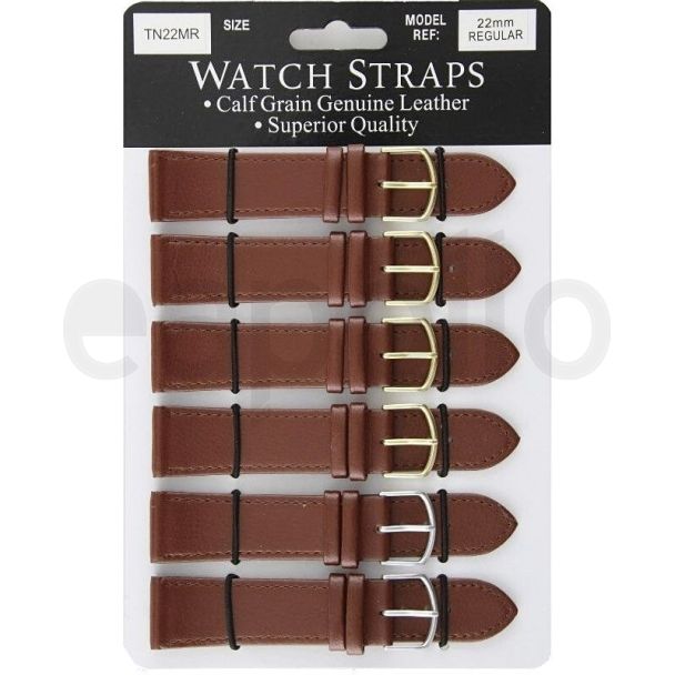 Calf Grain Brown Leather Regular Watch Straps - Asst. Buckles - 22mm