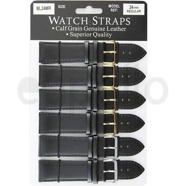 Calf Grain Straps-Black Mixed Buckles-24mm