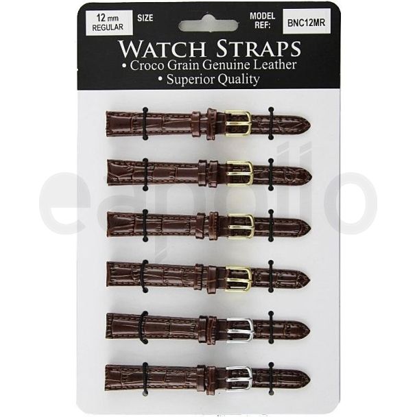 Calf Grain Brown Croc Leather Watch Straps - Asst. Buckles - 12mm