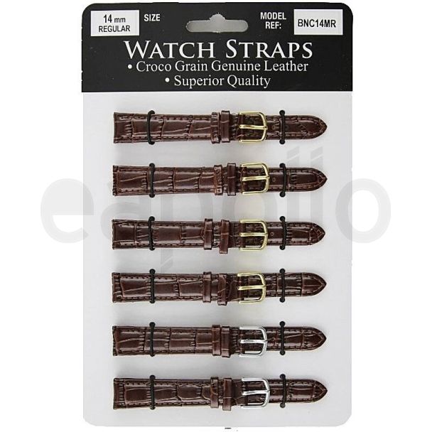 Calf Grain Brown Croc Leather Watch Straps - Asst. Buckles - 14mm