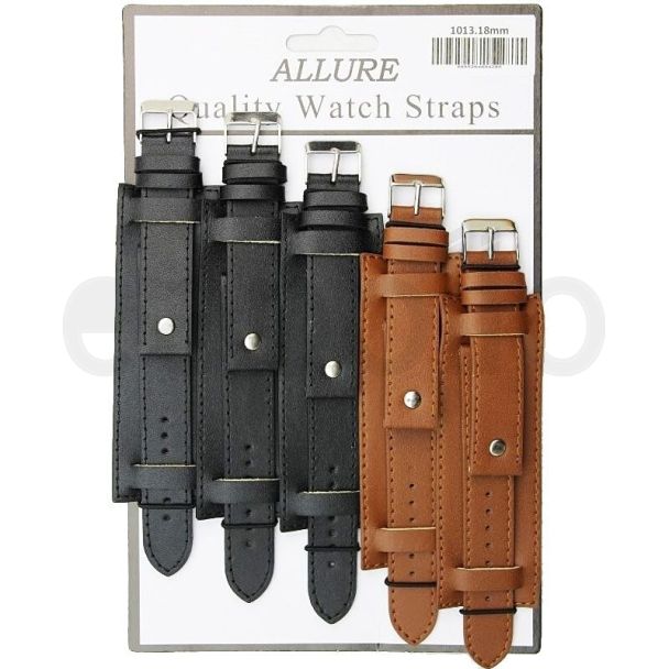 Allure Military Style Leather Watch Straps - Asst. Colours - 18mm