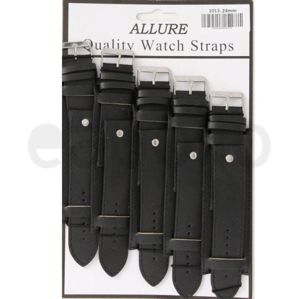 Allure Military Style Leather Square Watch Straps - Black 24mm