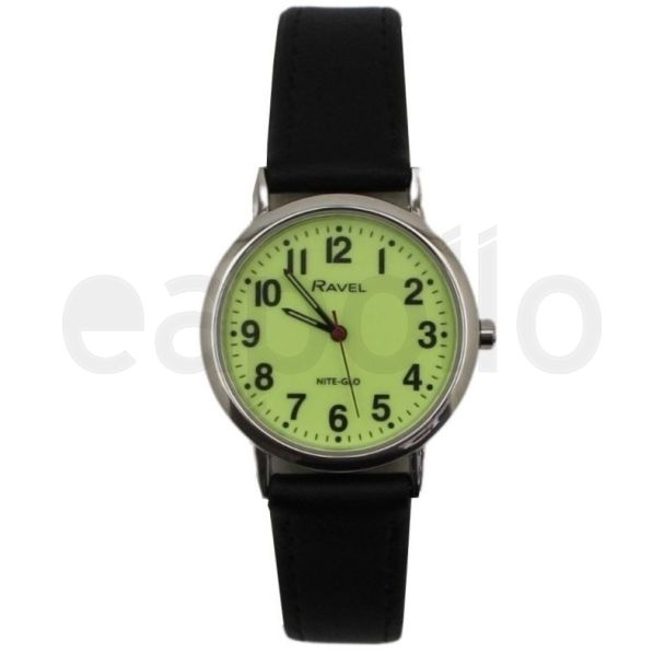 Ravel Mens luminous Glow In The Dark Dial Watch-Black