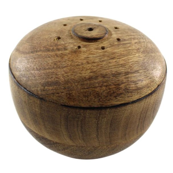 Mango Wood Incense Bowl 4" Moon/Star Jali Burner 