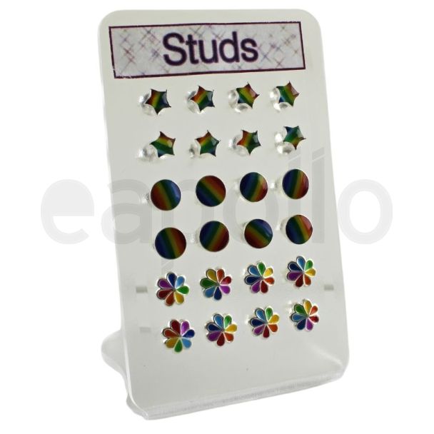 Sterling Silver Ear Studs - Rainbow Design