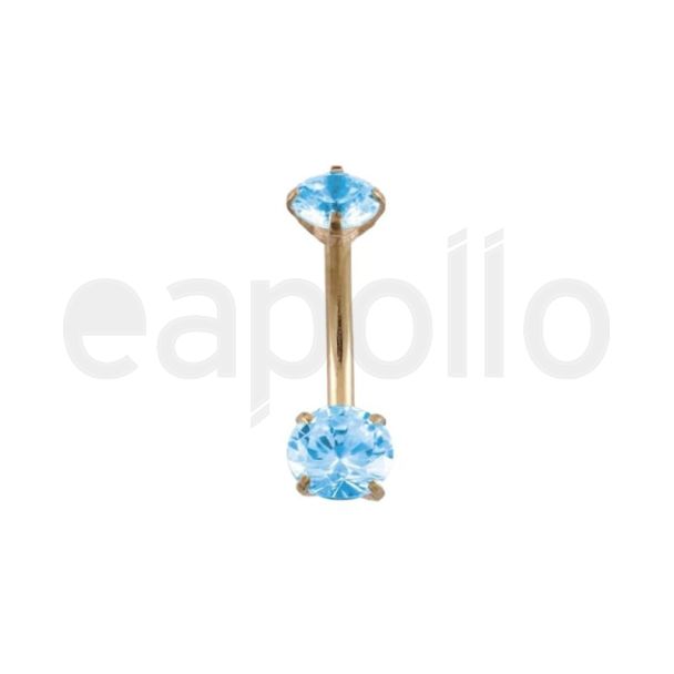 Rose Gold Double Clawset Belly Bar - Aqua