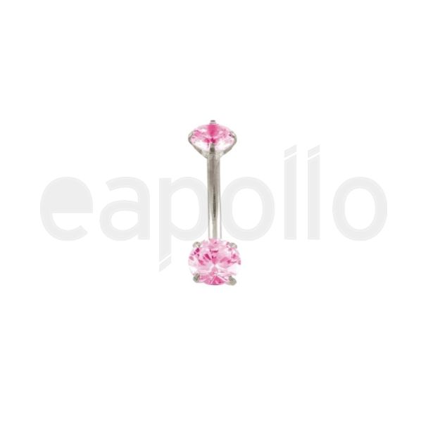 Silver Double Clawset Belly Bar - Pink 