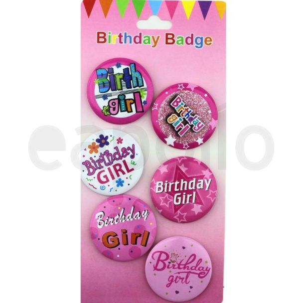 Happy Birthday Girl Pink Badges - Assorted