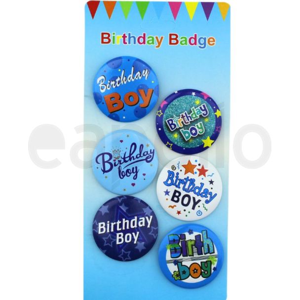 Happy Birthday Boy Blue Badges - Assorted