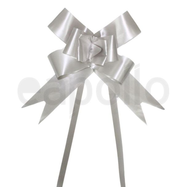 10pcs Pull Bow Flower Silver Ribbon - 50mm