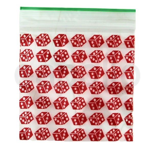 Zipper Grip Seal Printed Resealable Bags - Red Dice (50x50mm)