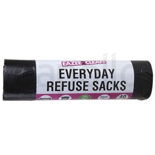 40pcs Black Everyday Refuse Sacks - 24x29" (62x75cm)