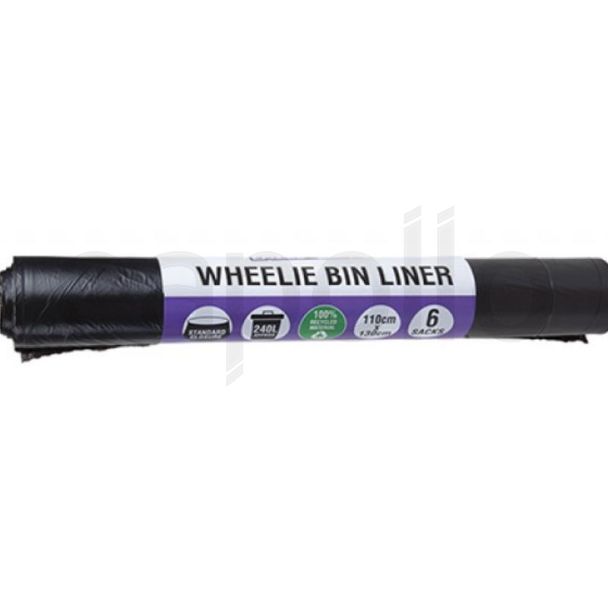 6pcs Black Wheelie Bin Liner 43x51" (110x130cm)