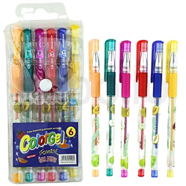 6pcs Scented Gel Pens - Orange, Green, Pink, Red, Blue and Yellow Assortment