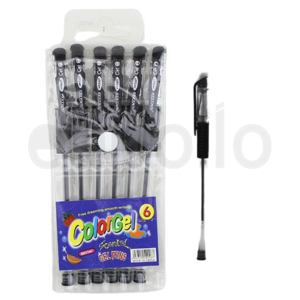 6pcs Scented Black Gel Pens - Assorted Colours