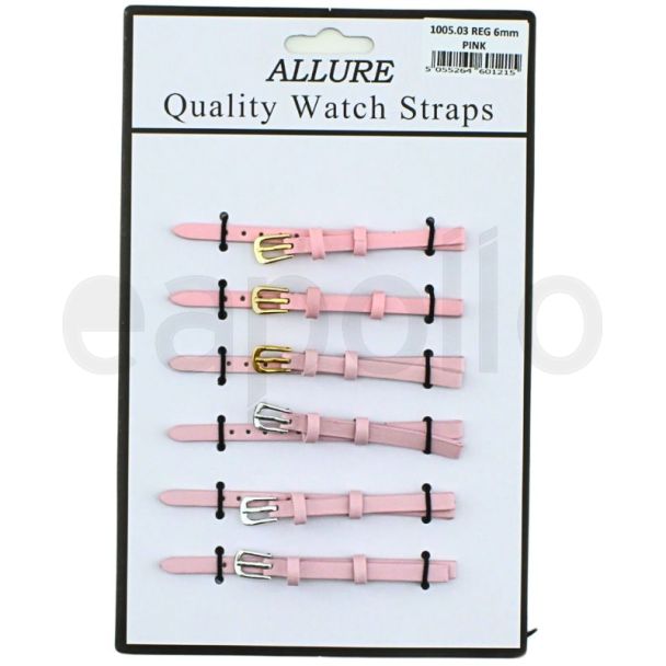 Allure Plain Leather Watch Straps - Pink - 6mm