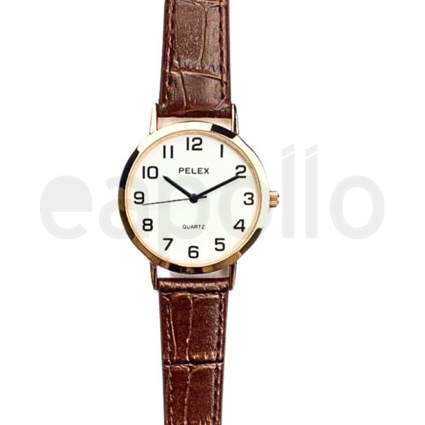 Men's Round Dial Leather Strap Watch - Brown & Rose Gold
