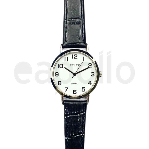 Men's Round Dial Leather Strap Watch - Black and Silver