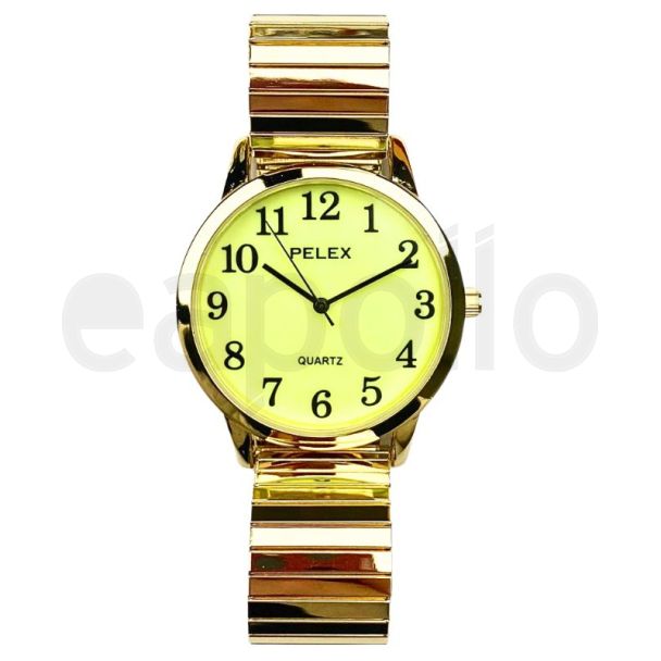 
Pelex Ladies Glow In The Dark Metal Expander Strap Watch With Round Dial - Gold 
