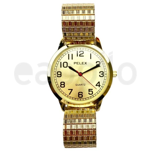 Pelex Men's  Designer Metal Expander Strap Watch - Gold 