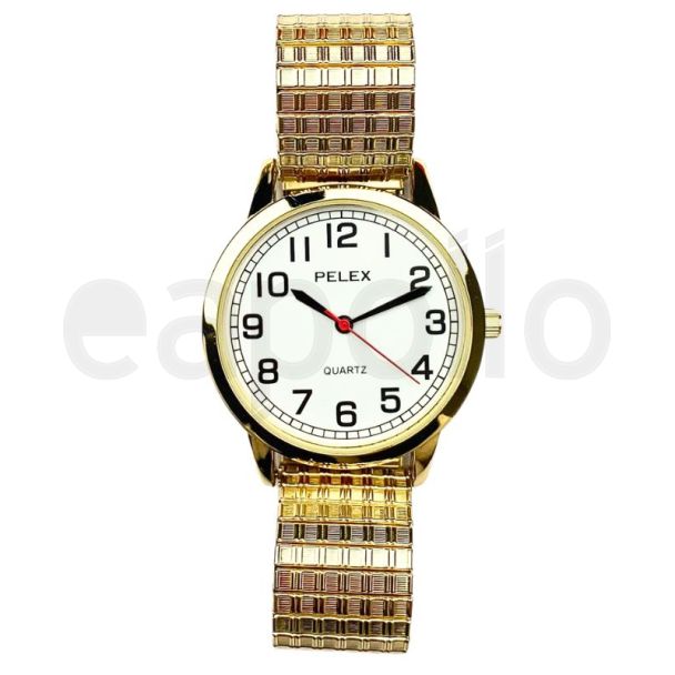 Pelex Men's Designer Metal Expander Strap Watch - Gold & White