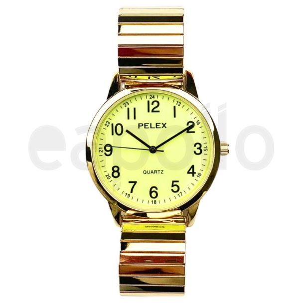 Pelex Men's Glow In The Dark Classic Metal Expander Strap Watch - Gold 