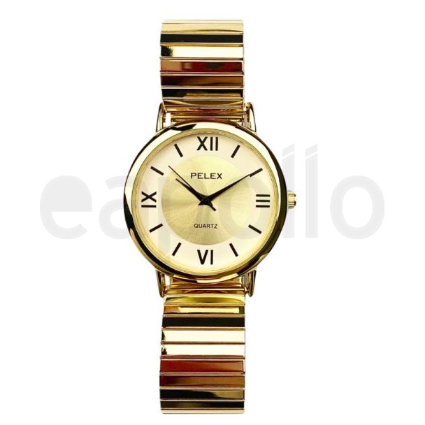 Pelex Men's Metal Expander Strap Watch With Round Dial - Gold